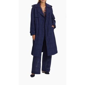 FARM Rio Navy Pineapple Cotton Eyelet Trench‎ Coat Women's Medium Fall Jacket